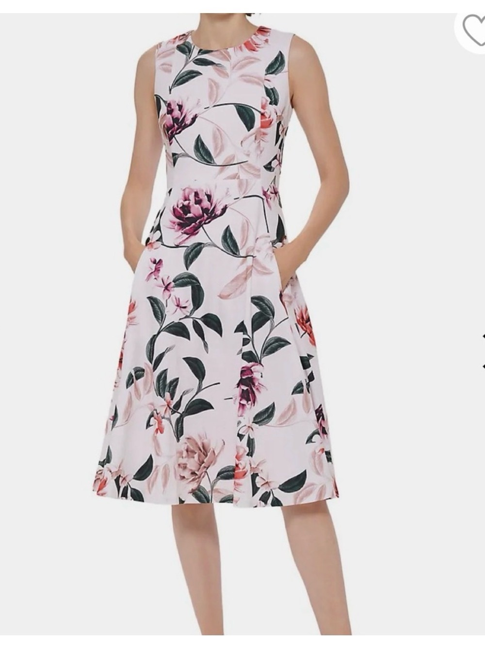 Calvin Klein Pleated Floral Fit-&-Flare Dress, Size 6